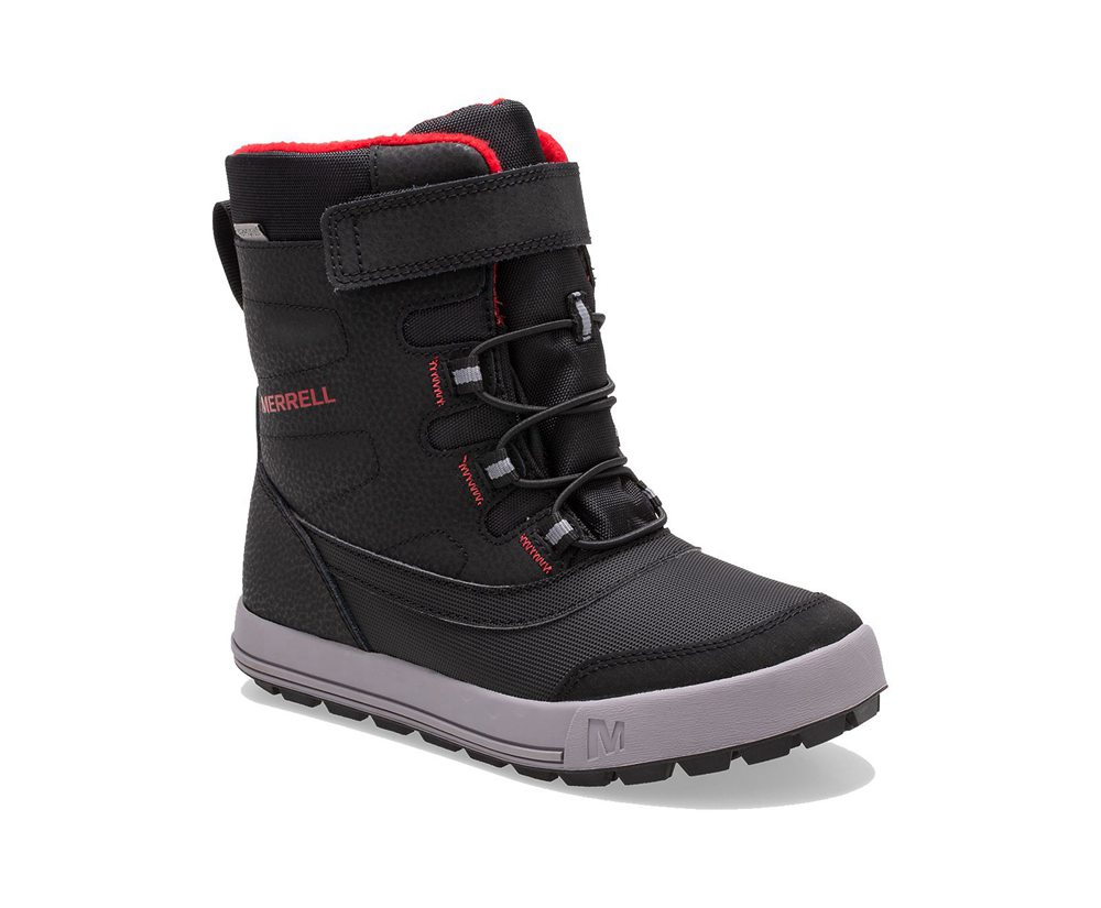 Botas Criança - Merrell Snow Storm Waterproof - Pretas/Cinzentas/Vermelhas - LYO897563